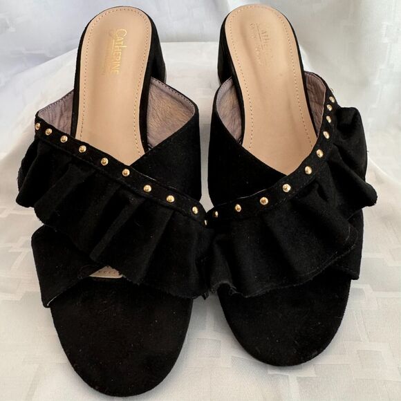 Catherine‎ Malandrino-1" Chunky heel velvet black slides Azaria-8.5 - Picture 1 of 9